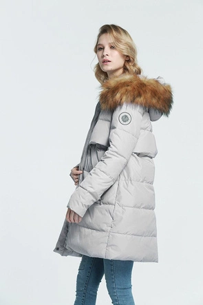 KURTKA Z PUCHEM NATURALNYM SZARA  (8063)