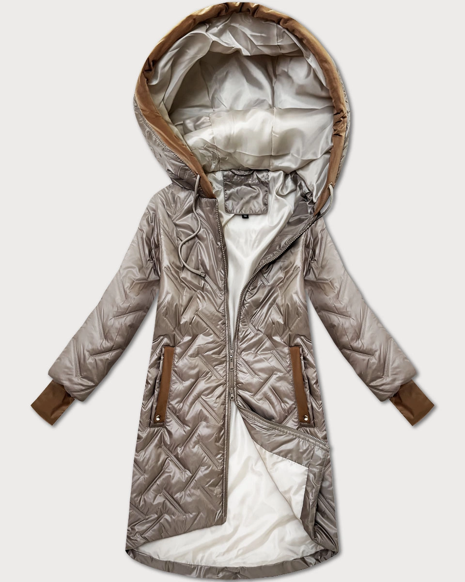 Pikowana kurtka damska z ozdobnymi wstawkami beżowa (T2-2291#-62)