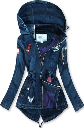 KURTKA JEANSOWA Z NASZYWKAMI GRANATOWA (W523)