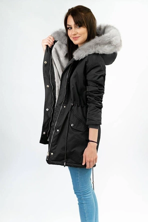 DAMSKA PARKA ZIMOWA NA FUTERKU CZARNA (B508)