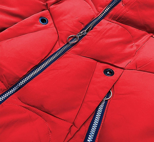 KRÓTKA KURTKA ZIMOWA DAMSKA Z KAPTUREM CZERWONA (B9538-4)