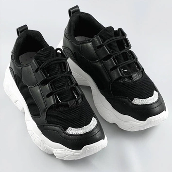 Sznurowane sneakersy damskie czarne (172)