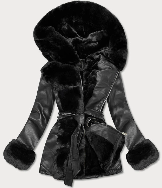 RAMONESKA Z FUTRZANYM KAPTUREM CZARNA (5543BIG)