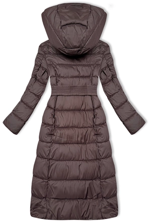 Długa zimowa kurtka damska Libland brązowa (7704)