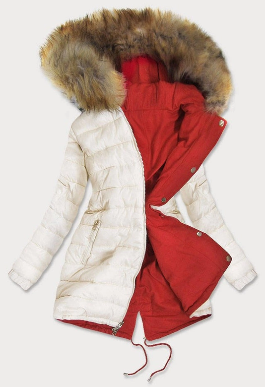 DWUSTRONNA PARKA CEGLANA-ECRU (B507)