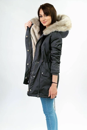 DAMSKA PARKA ZIMOWA NA FUTERKU GRANATOWA (B508)