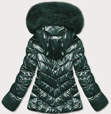 Krótka kurtka damska z futerkiem zielona (TY036-38)