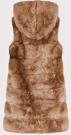 Długa kamizelka futrzana z kapturem jasny brąz (br9745-12)