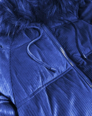 Sztruksowa damska kurtka z kapturem chabrowa (7696)