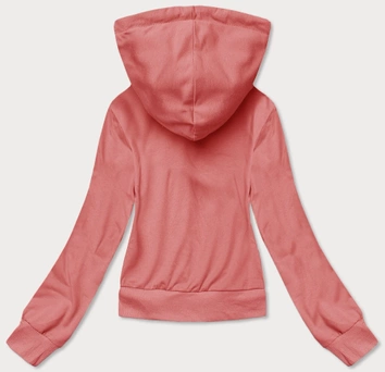 Krótka bluza dresowa z kapturem łososiowa (8B939-37)