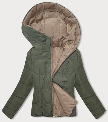 Dwustronna krótka kurtka z kapturem beż-khaki (B8181-101011)