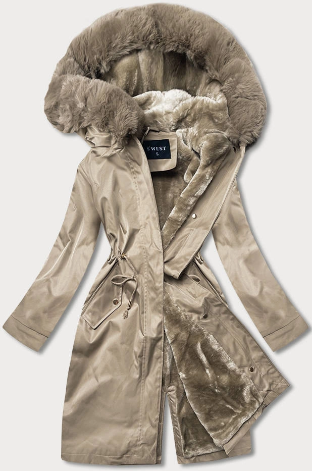 Zimowa kurtka damska na misiu beżowa (b537-46)