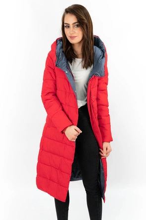 ZIMOWA DŁUGA PIKOWANA KURTKA DAMSKA CZERWONA (7704)