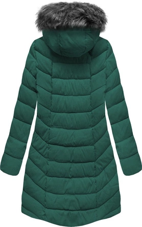 DŁUŻSZA ZIMOWA KURTKA DAMSKA Z KAPTUREM CIEMNOZIELONA (B2646)