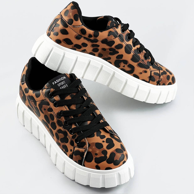 Sznurowane sneakersy w panterkę brąz-czarny (6374)