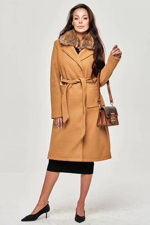 DAMSKI PŁASZCZ Z FUTERKIEM KARMELOWY (SASKIA)