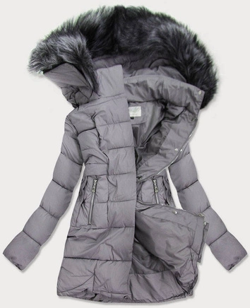 DAMSKA KURTKA PIKOWANA ZIMOWA Z KAPTUREM SZARA (17-032)