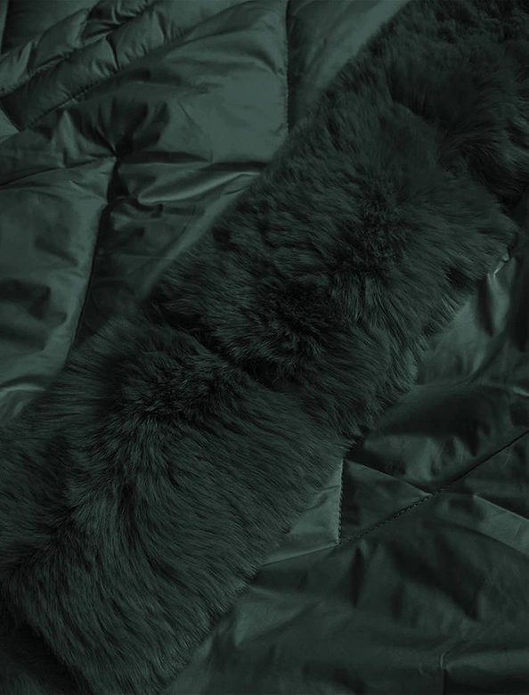 Damska długa kurtka pikowana zimowa zielona ciemna (fm11-4)