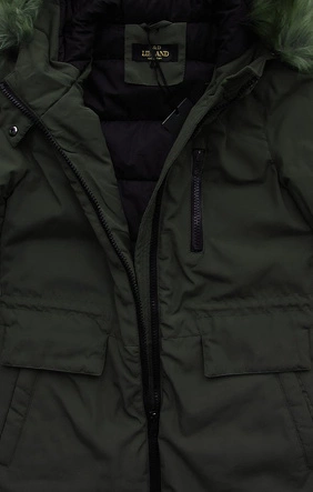 DŁUGA KURTKA Z KAPTUREM KHAKI (7680)