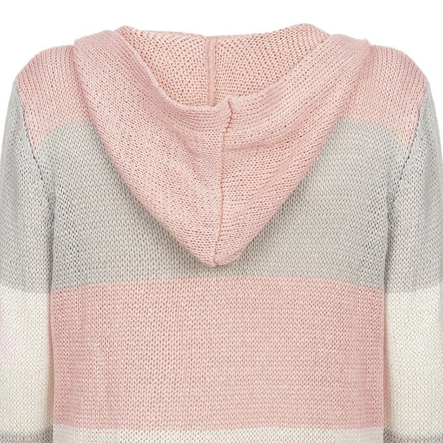 DŁUGI SWETER Z KAPTUREM RÓŻOWO-SZARY (122ART)