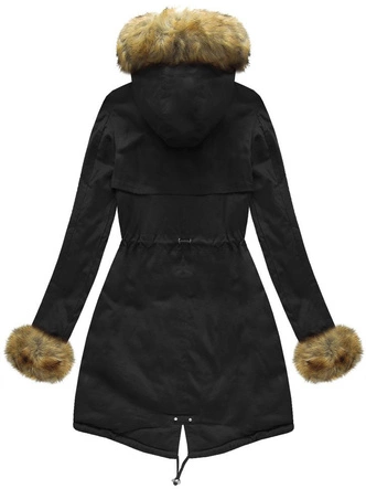 BAWEŁNIANA DAMSKA PARKA ZIMOWA Z FUTREM CZARNA (XW793X)