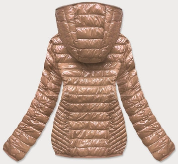 Pikowana kurtka damska z kapturem złota (b9752)