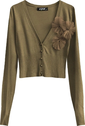 KRÓTKI SWETEREK Z TIULOWYMI OZDOBAMI KARMELOWY (1516)