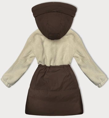 Przejściowa kurtka z łączonych materiałów czekolada-ecru  (WD2351)