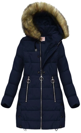 PIKOWANA KURTKA DAMSKA ZIMOWA Z KAPTUREM GRANATOWA (W607)