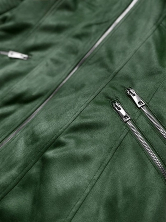 ZAMSZOWA DAMSKA KURTKA ZIMOWA Z KAPTUREM BUTELKOWA ZIELEŃ (6516BIG)