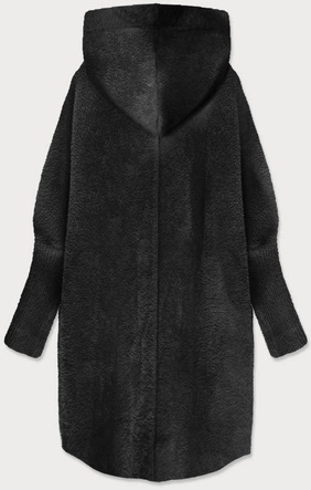 Długa wełniana narzutka alpaka z kapturem czarna (908)