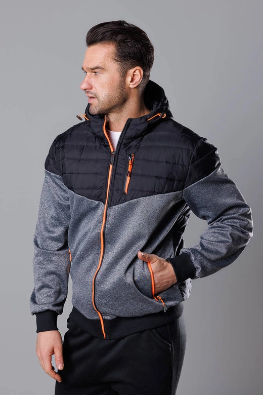 Sportowa kurtka męska z łączonych materiałów czarny-pomarańcz (8M901-392)