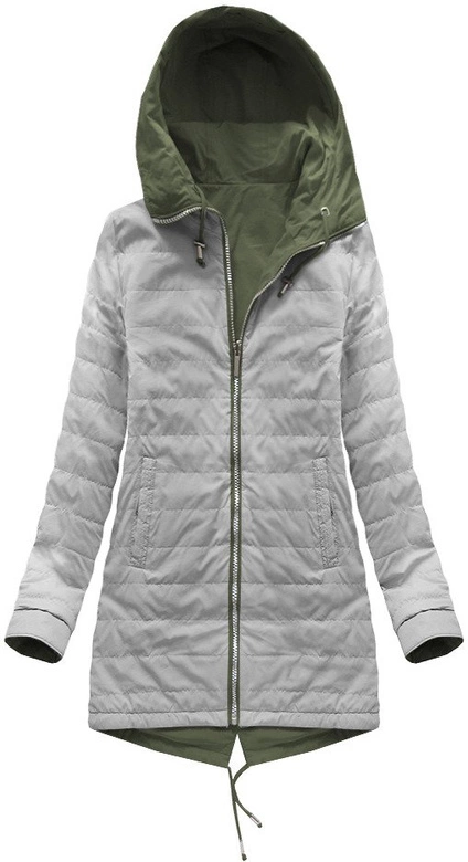 DWUSTRONNA PARKA Z KAPTUREM KHAKI-SZARA (W0236)