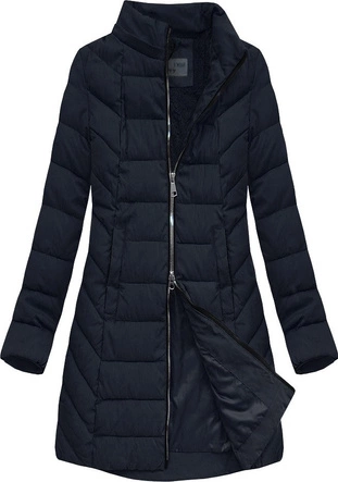PIKOWANA DAMSKA KURTKA ZIMOWA Z KAPTUREM GRANATOWA (B2645)