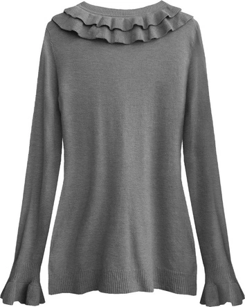 SWETER Z FALBANAMI CIEMNOSZARY (X1579X)