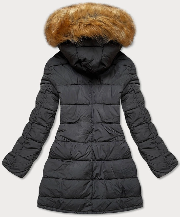 Dwustronna kurtka damska zimowa karmel-czarna (m-210a5)