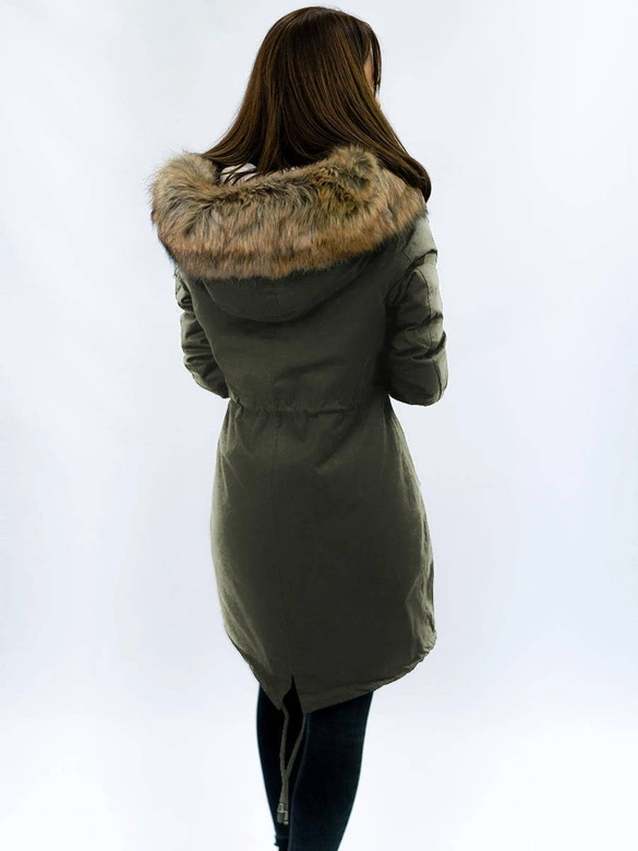Zimowa damska parka z podpinką i kapturem army (7626)