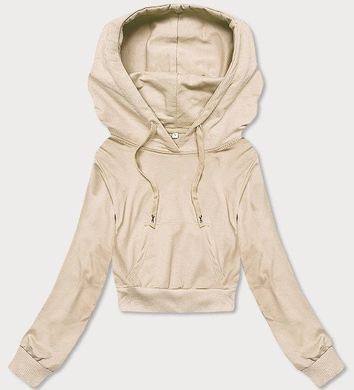 Krótka bluza dresowa z kapturem ecru (8B939-67+132)