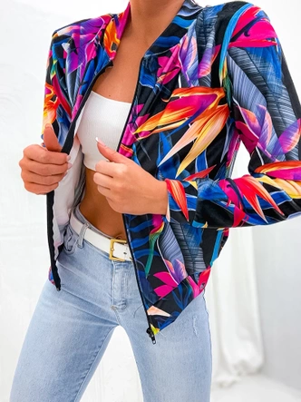 Welurowa bluza typu bomber czarna-wielokolorowa (707S)