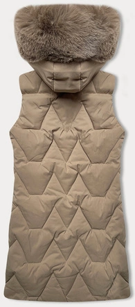 Bezrękawnik damski z futerkiem przy kapturze J Style beżowy (16M9172-62)