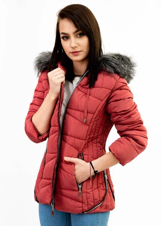 PIKOWANA ZIMOWA KURTKA DAMSKA Z KAPTUREM RÓŻOWA (B2631)