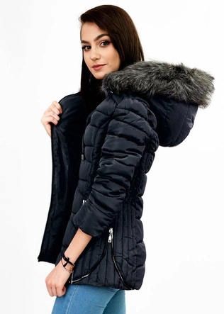 PIKOWANA ZIMOWA KURTKA DAMSKA Z KAPTUREM GRANATOWA (B2631)