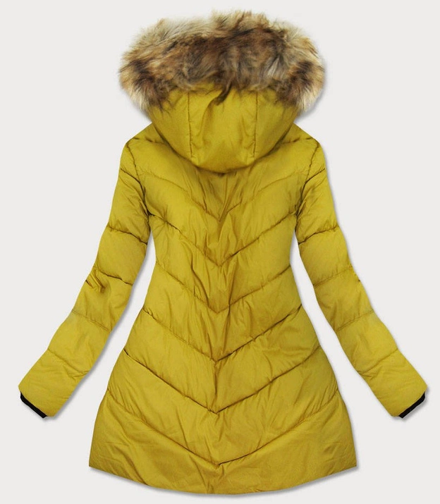 PIKOWANA DAMSKA KURTKA Z KAPTUREM MUSZTARDOWA (1907BIG)