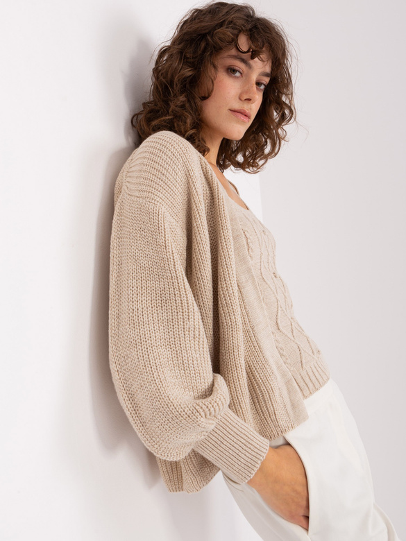 Dwuczęściowy komplet top + sweter beżowy (8019)