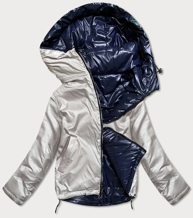 Krótka dwustronna kurtka damska granat/beż (bh-2204)