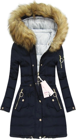 DWUSTRONNA KURTKA DAMSKA ZIMOWA Z KAPTUREM GRANATOWA (W707)