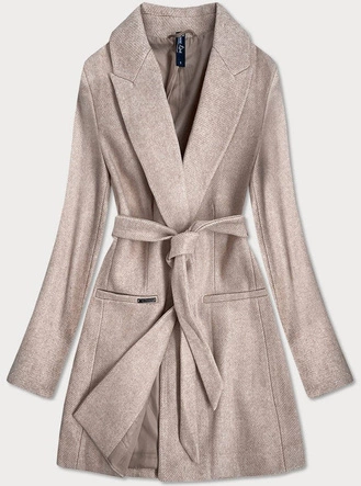 Klasyczny damski płaszcz z domieszką wełny beżowy (2715)