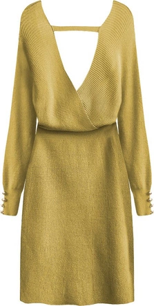 SUKIENKA Z KOPERTOWYM DEKOLTEM MUSZTARDOWA (457ART)