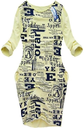 ŻÓŁTA SUKIENKA BOMBKA Z NADRUKAMI (6872)