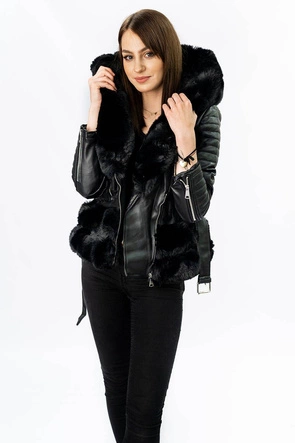 RAMONESKA Z FUTRZANYM KAPTUREM CZARNA (0585)